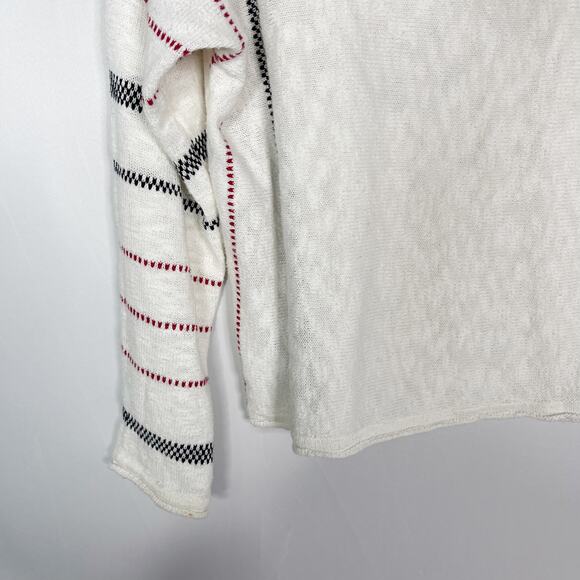 Hem & Thread Medium M White Striped Sleeve Scoop Neck Sweater Red Black Cotton - Picture 5 of 10